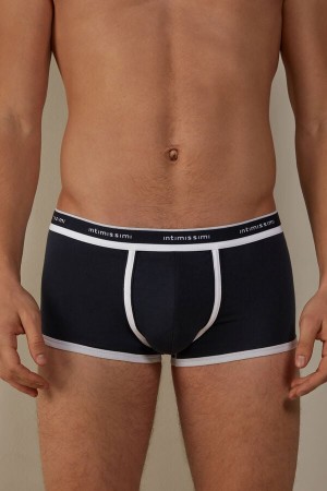 Intimissimi Stretch Supima® Pamut Shorts with Logo Detail Boxer Férfi Kék Fehér | HUTV3440