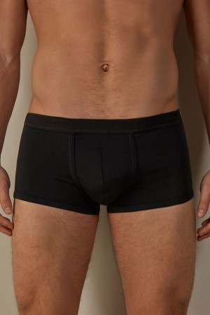 Intimissimi Stretch Supima® Pamut Shorts with Logo Detail Boxer Férfi Fekete Fekete | HUMA3420