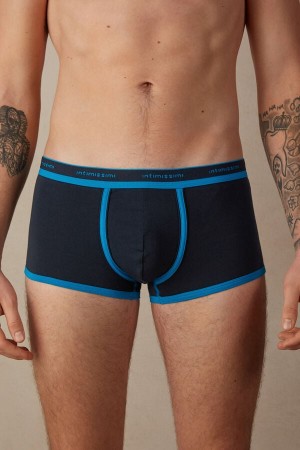 Intimissimi Stretch Supima® Pamut Shorts with Logo Detail Boxer Férfi Fekete Kék | HUUT3413