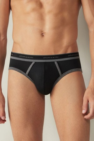 Intimissimi Stretch Supima® Pamut with Logo Detail Rövidnadrágok Férfi Fekete Mélyszürke | HUCE3371