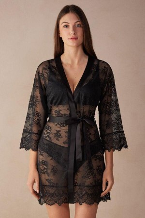 Intimissimi Stunning Beauty Csipke Robe Pizsama Női Fekete | HUMA3861