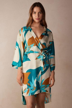 Intimissimi Summer Vibes Viscose Satin Kimono Pizsama Női Színes | HUXF3866