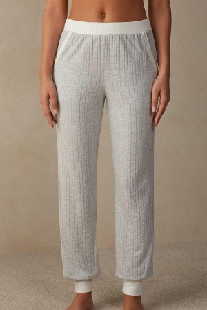 Intimissimi Timeless Heritage Full Length Cuffed Pants Pizsama Női Szürke Fehér | HUFM4003