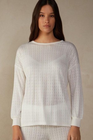 Intimissimi Timeless Heritage Long Sleeve Top Pizsama Női Fehér | HUDN3900