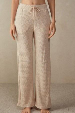 Intimissimi Téli Braid Full Length Jacquard Pants Pizsama Női Bézs | HUNB3993