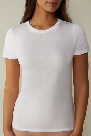 Intimissimi T-shirt in Ultrafresh Supima® Pamut Short Sleeve Női Fehér | HUPQ4215