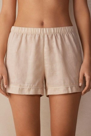 Intimissimi Yacht Night Linen Shorts Pizsama Női Bézs | HUMA4096