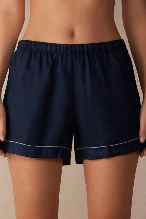 Intimissimi Yacht Night Linen Shorts Pizsama Női Kék | HUEX4093