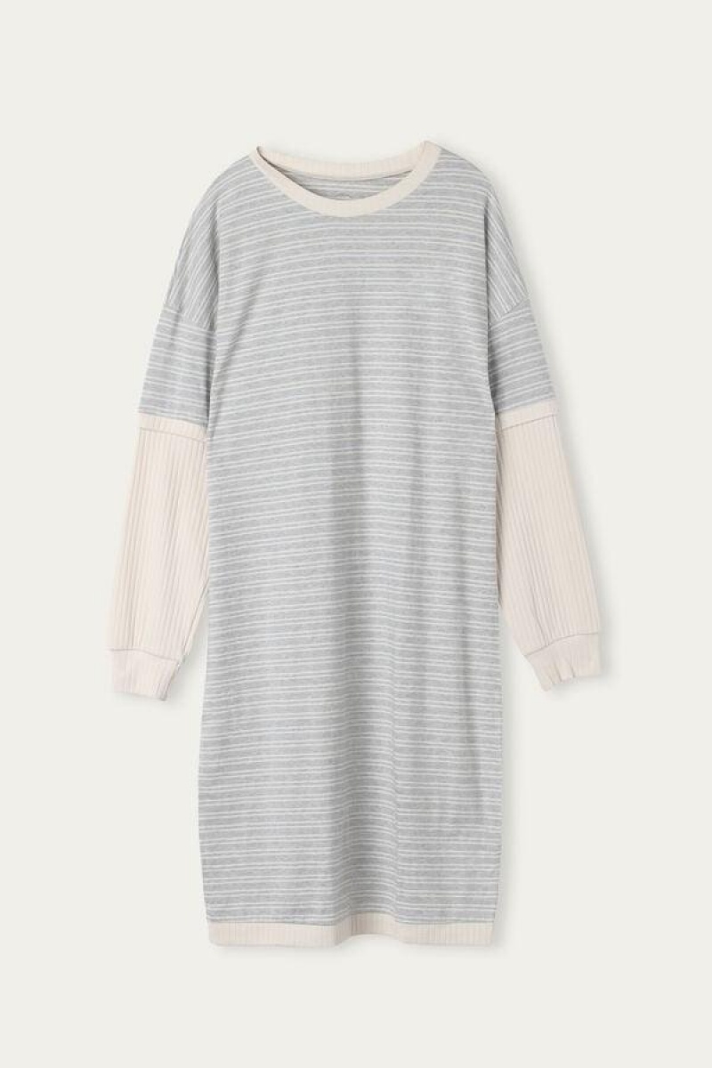 Intimissimi Alkalmi Sunday Long Sleeve Nightshirt Pizsama Női Szürke Világos Sárga Bézs | HUGL3839