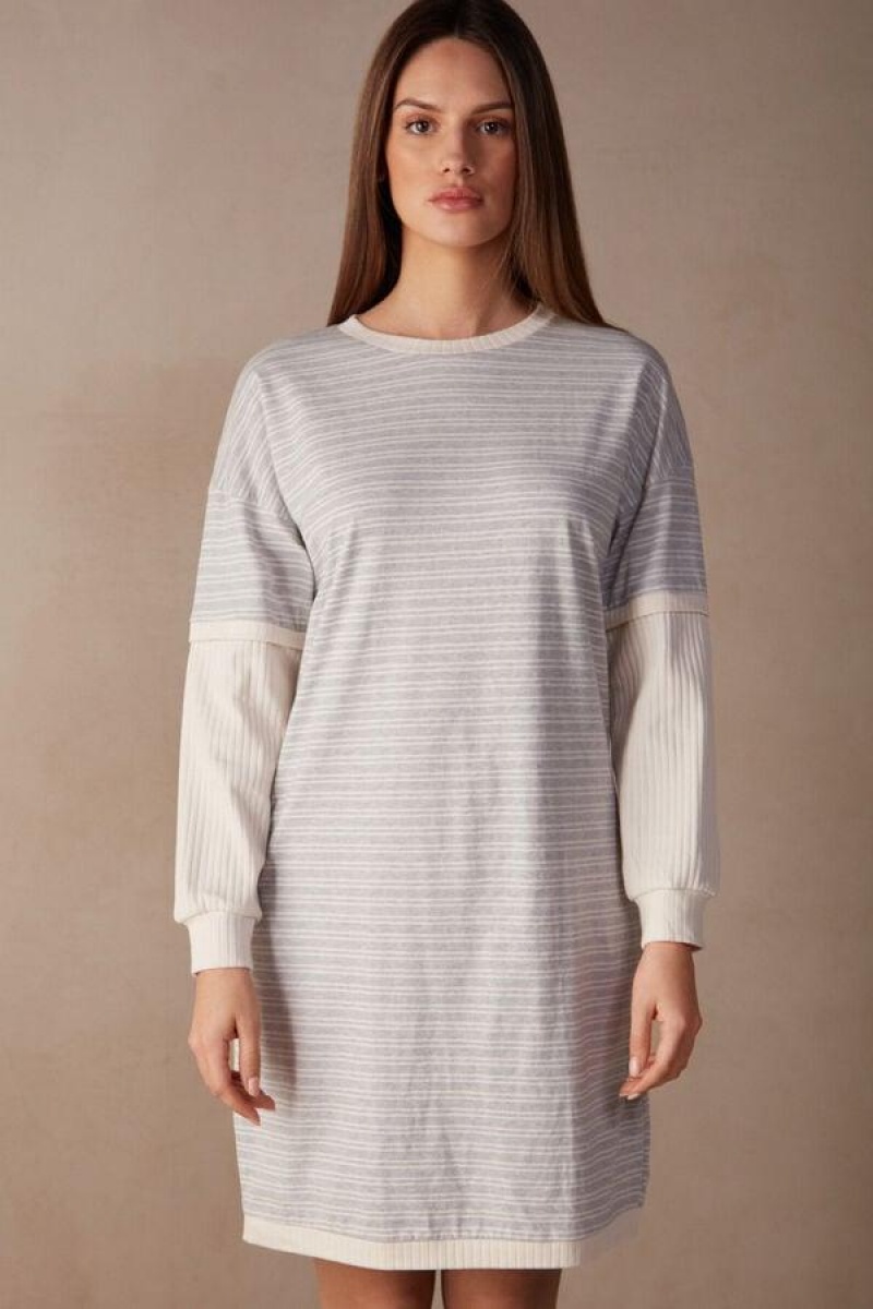 Intimissimi Alkalmi Sunday Long Sleeve Nightshirt Pizsama Női Szürke Világos Sárga Bézs | HUGL3839