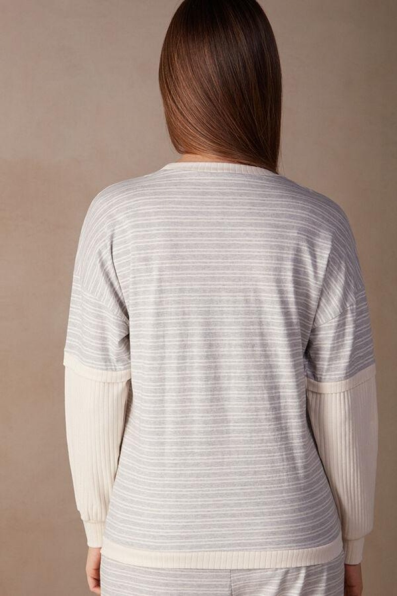 Intimissimi Alkalmi Sunday Long Sleeve Top Pizsama Női Szürke Világos Sárga Bézs | HUXF3918