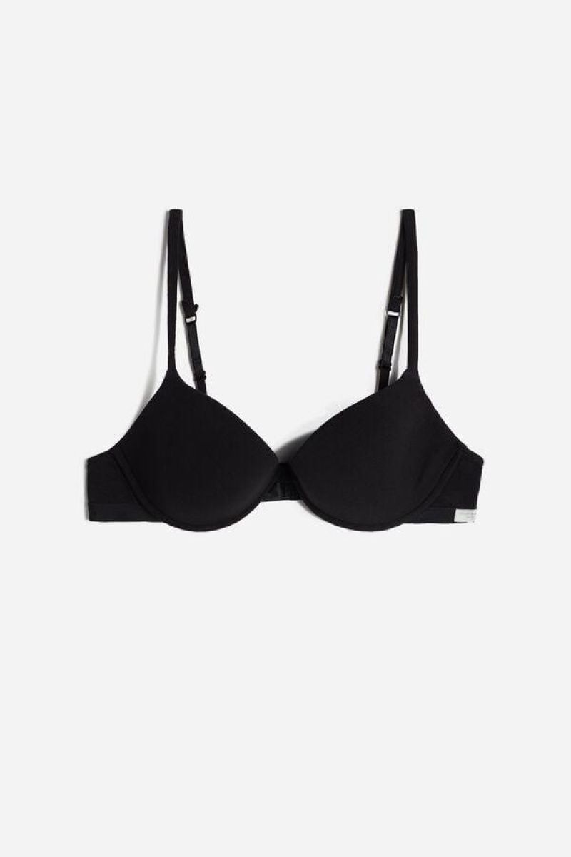 Intimissimi Bellissima B Cup Push-up in Pamut Melltartók Női Fekete | HUXF4698