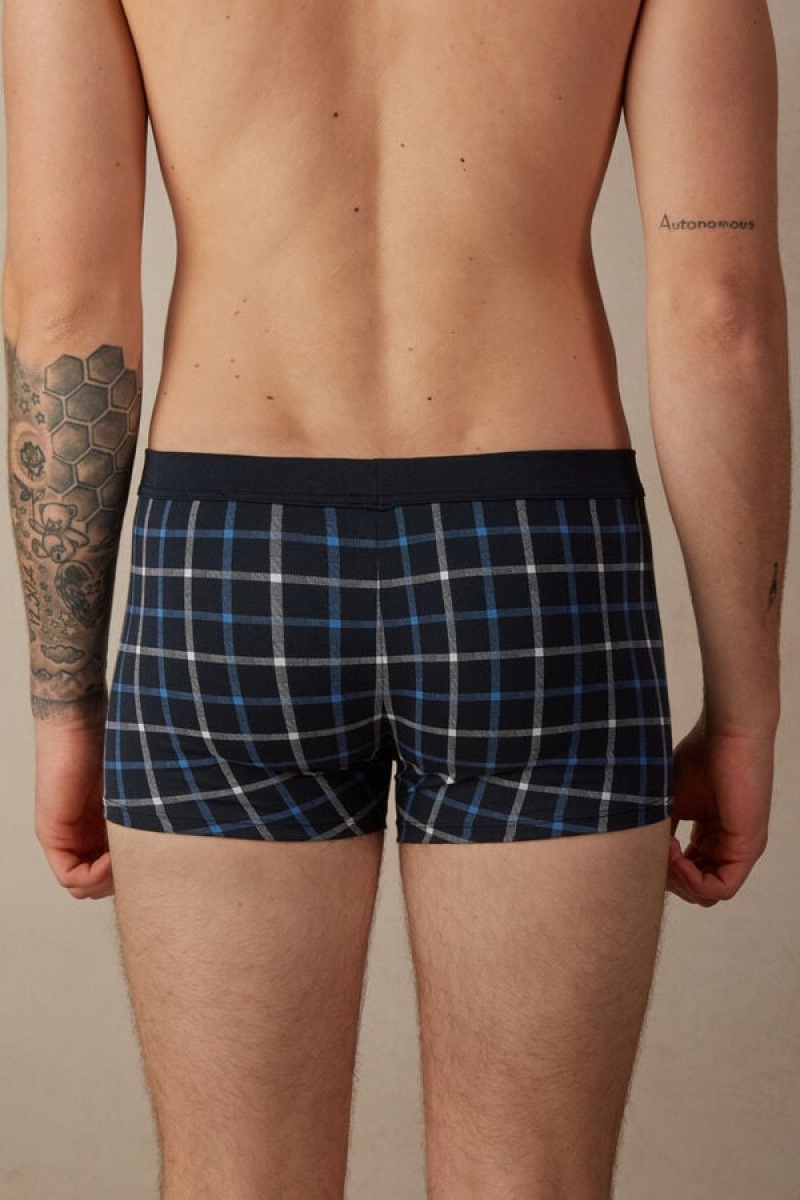 Intimissimi Blue Checkered in Stretch Supima® Pamut Boxer Férfi Kék | HURW3416