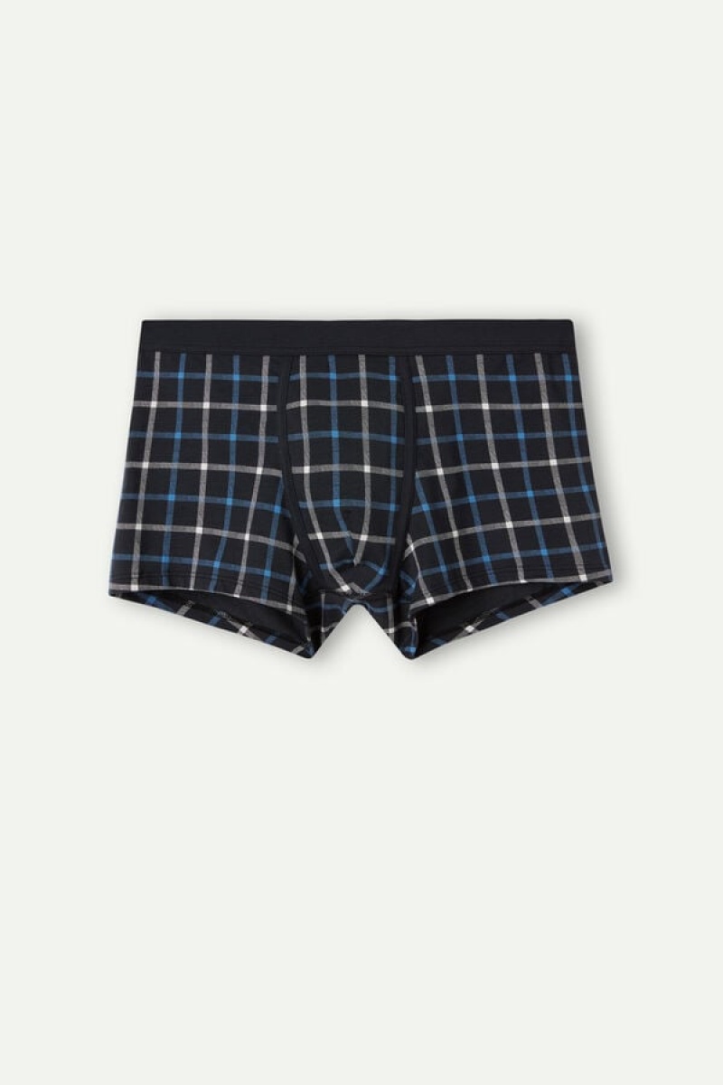 Intimissimi Blue Checkered in Stretch Supima® Pamut Boxer Férfi Kék | HURW3416