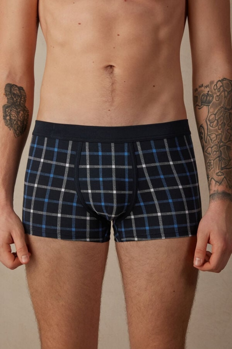 Intimissimi Blue Checkered in Stretch Supima® Pamut Boxer Férfi Kék | HURW3416