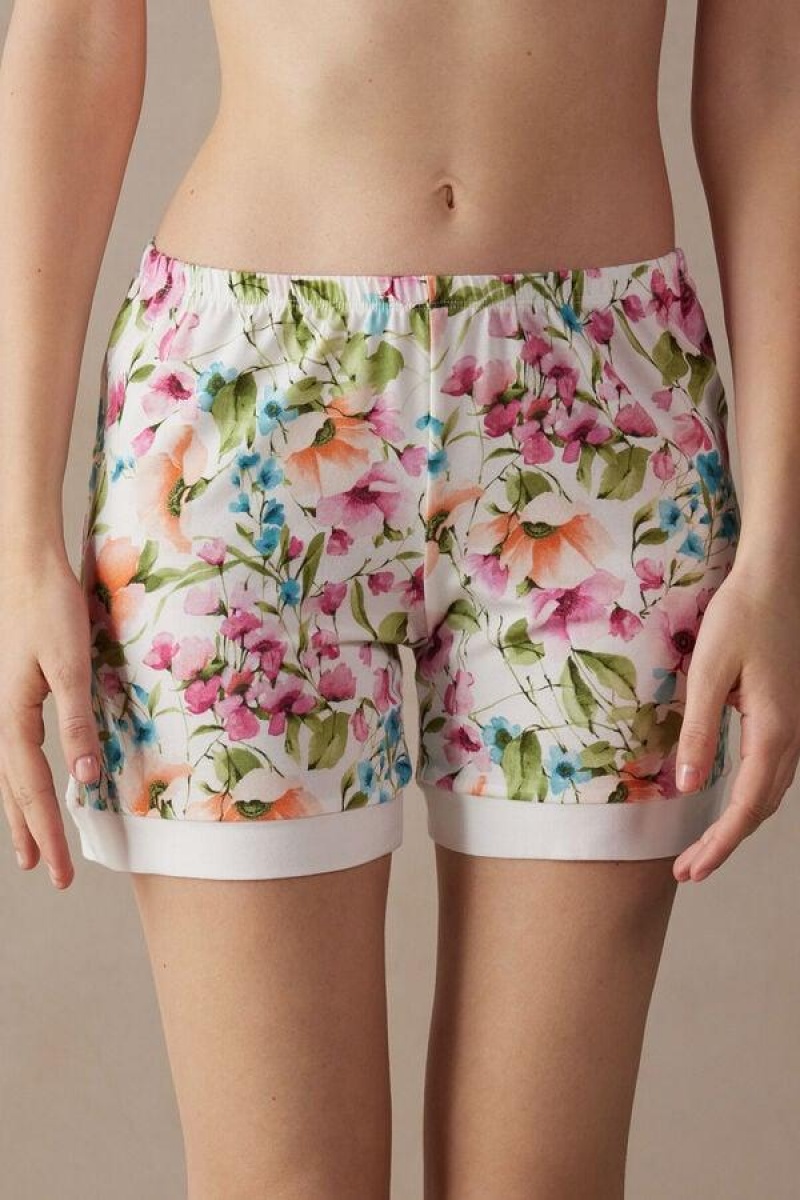 Intimissimi Botanical Lyrics Modal Shorts Pizsama Női Színes Fehér | HUGL4081