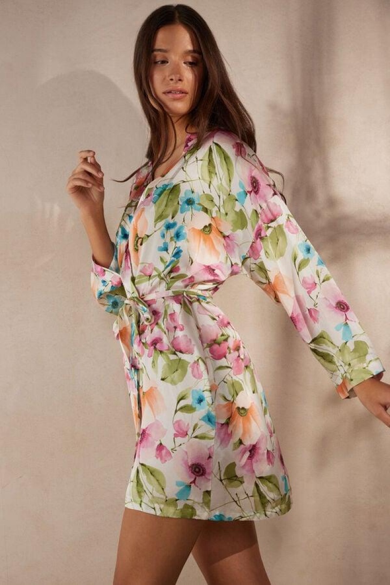 Intimissimi Botanical Lyrics Satin Kimono Pizsama Női Színes | HUNB3862