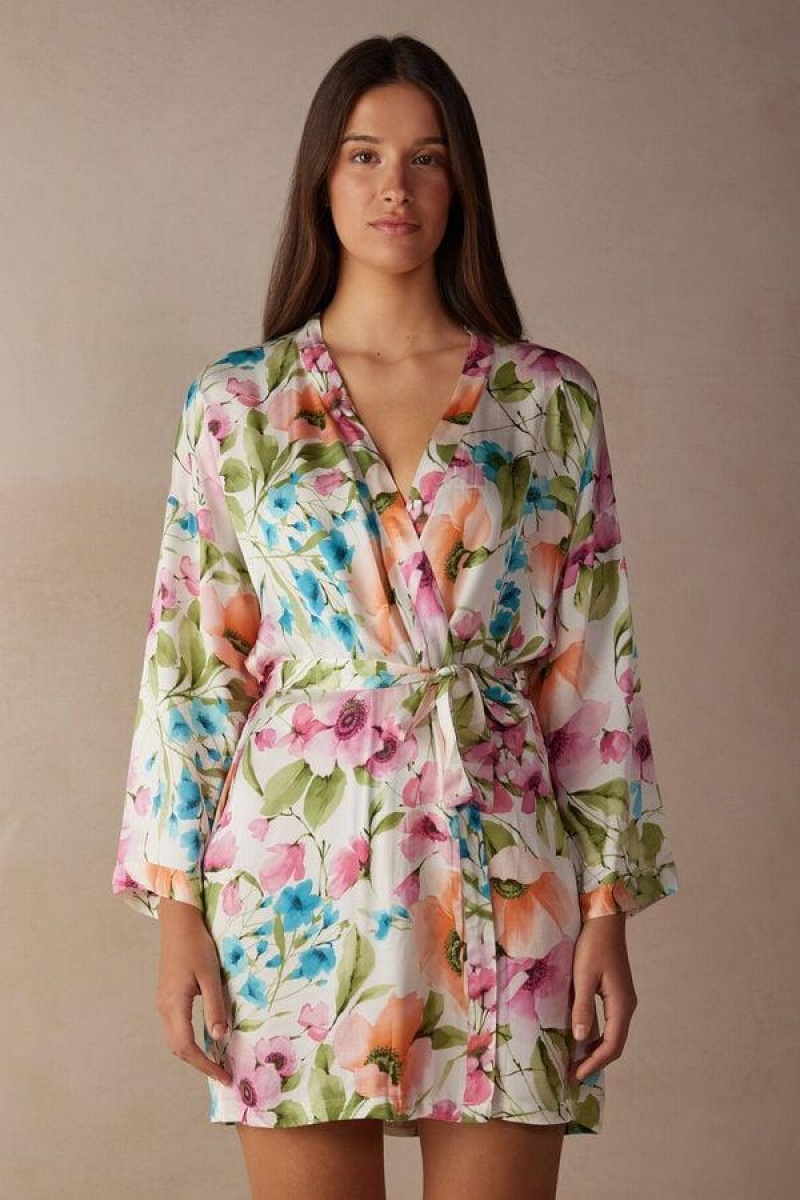 Intimissimi Botanical Lyrics Satin Kimono Pizsama Női Színes | HUNB3862