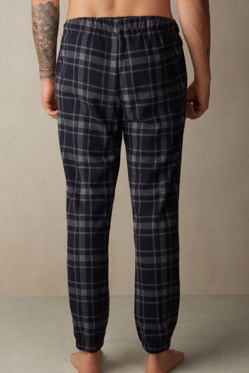 Intimissimi Check Tricot Full Length Pants Pizsama Férfi Mélyszürke Kék | HUQZ3179