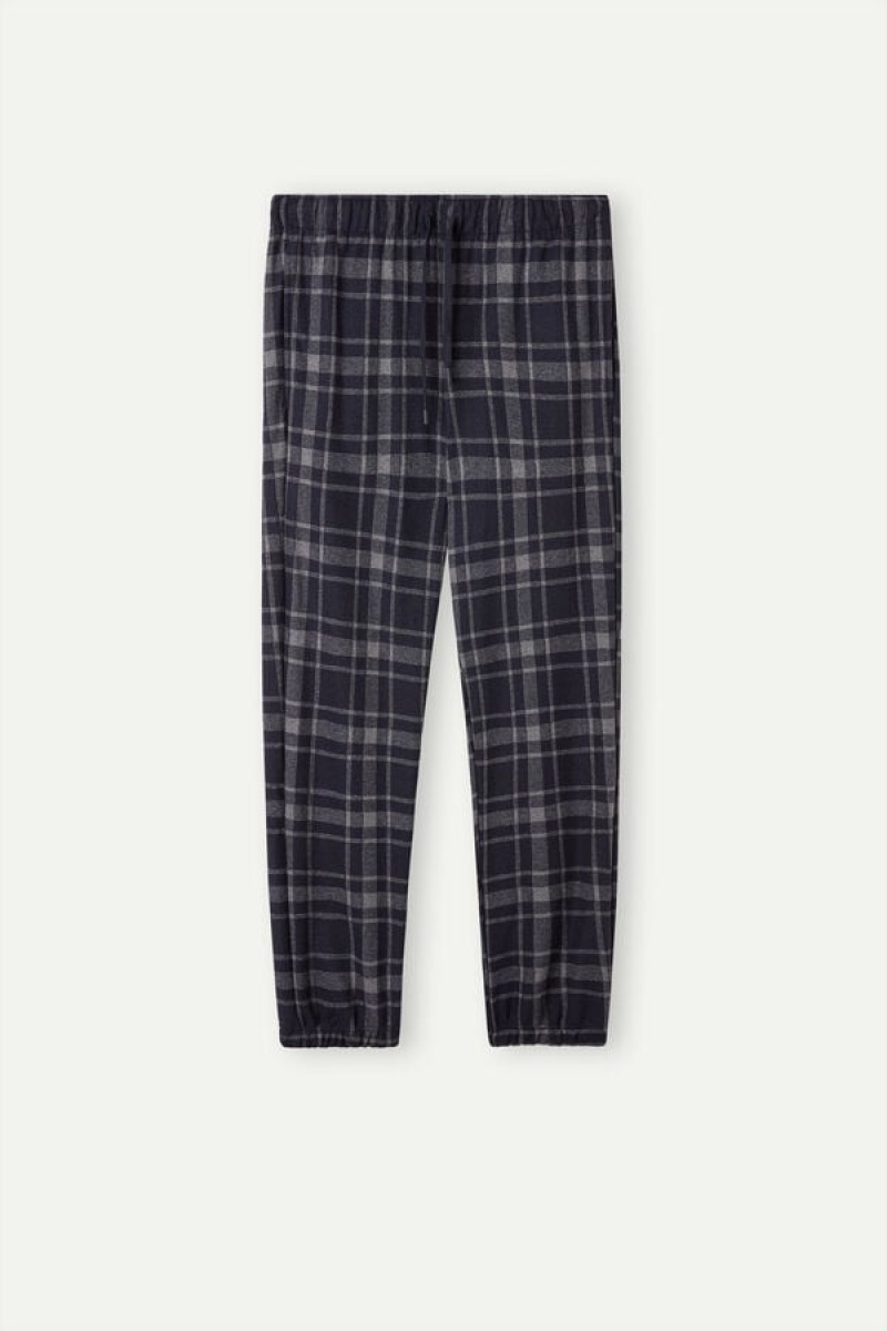 Intimissimi Check Tricot Full Length Pants Pizsama Férfi Mélyszürke Kék | HUQZ3179