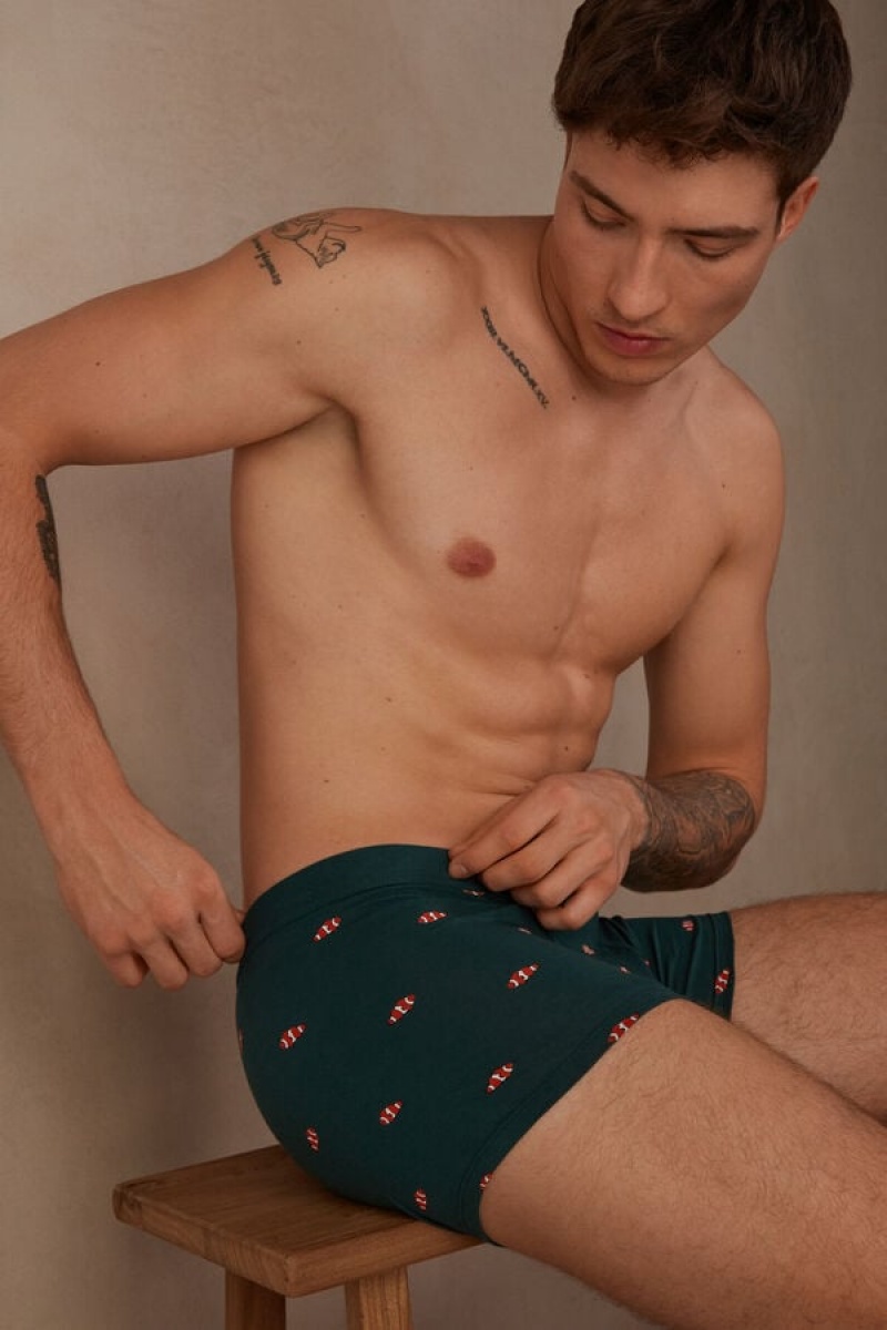 Intimissimi Clownfish in Stretch Supima® Pamut Boxer Férfi Sötétzöld | HUGL3405