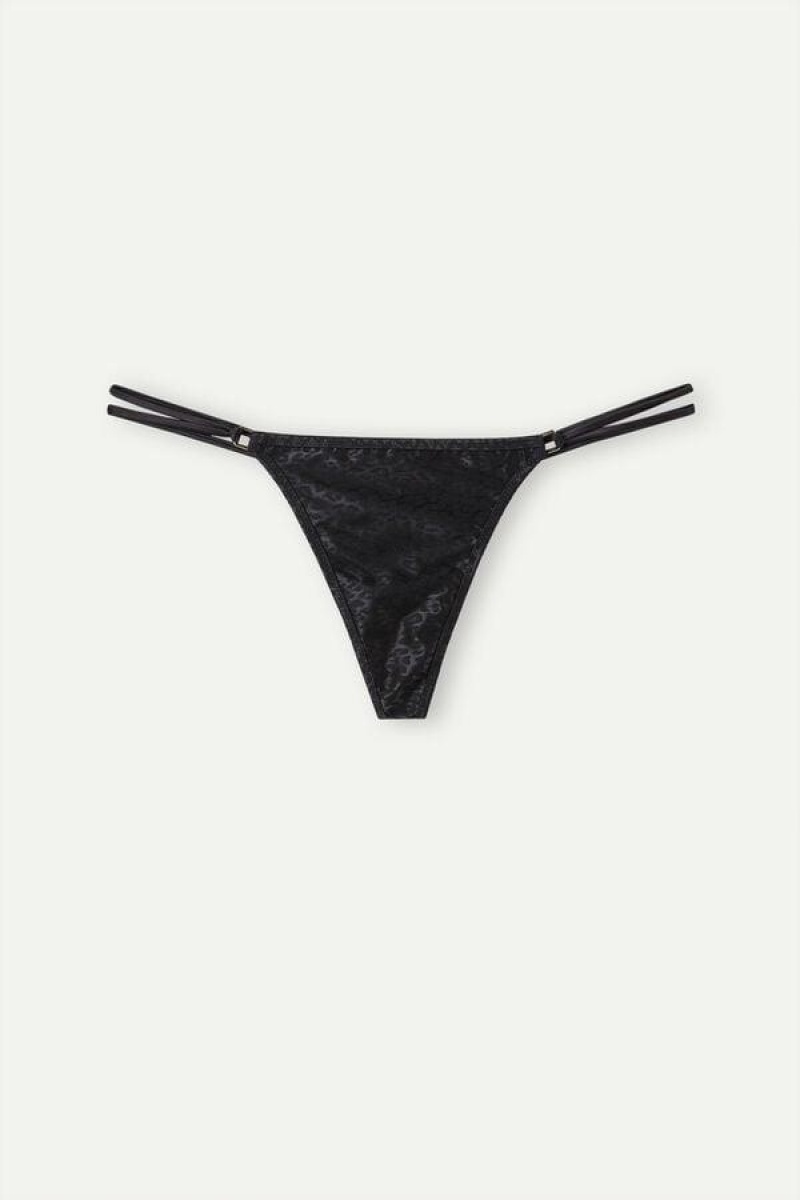 Intimissimi Cool Minimal String Tanga Bugyi Női Fekete | HUMA3809