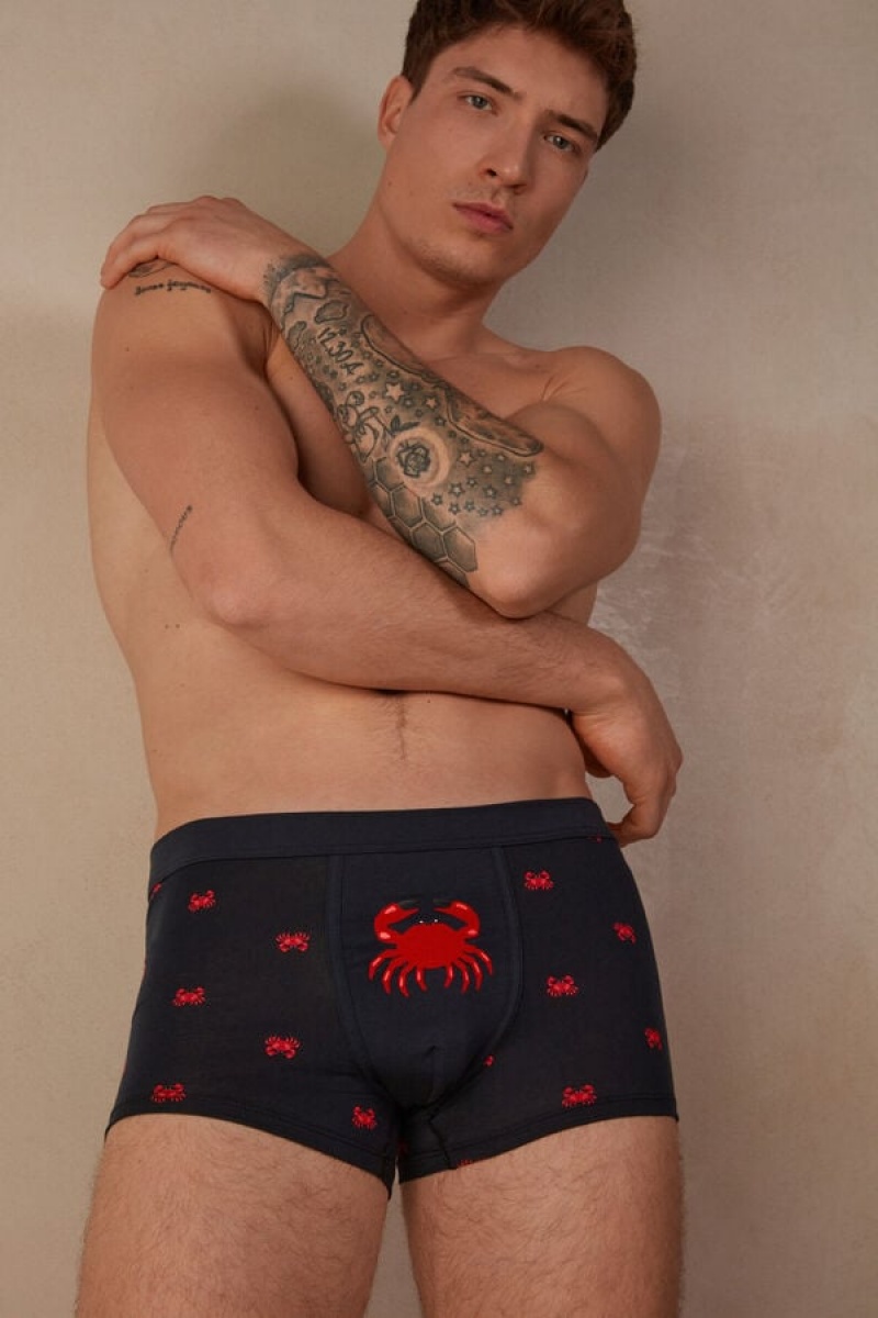 Intimissimi Crab in Stretch Supima® Pamut Boxer Férfi Kék | HUFM3406