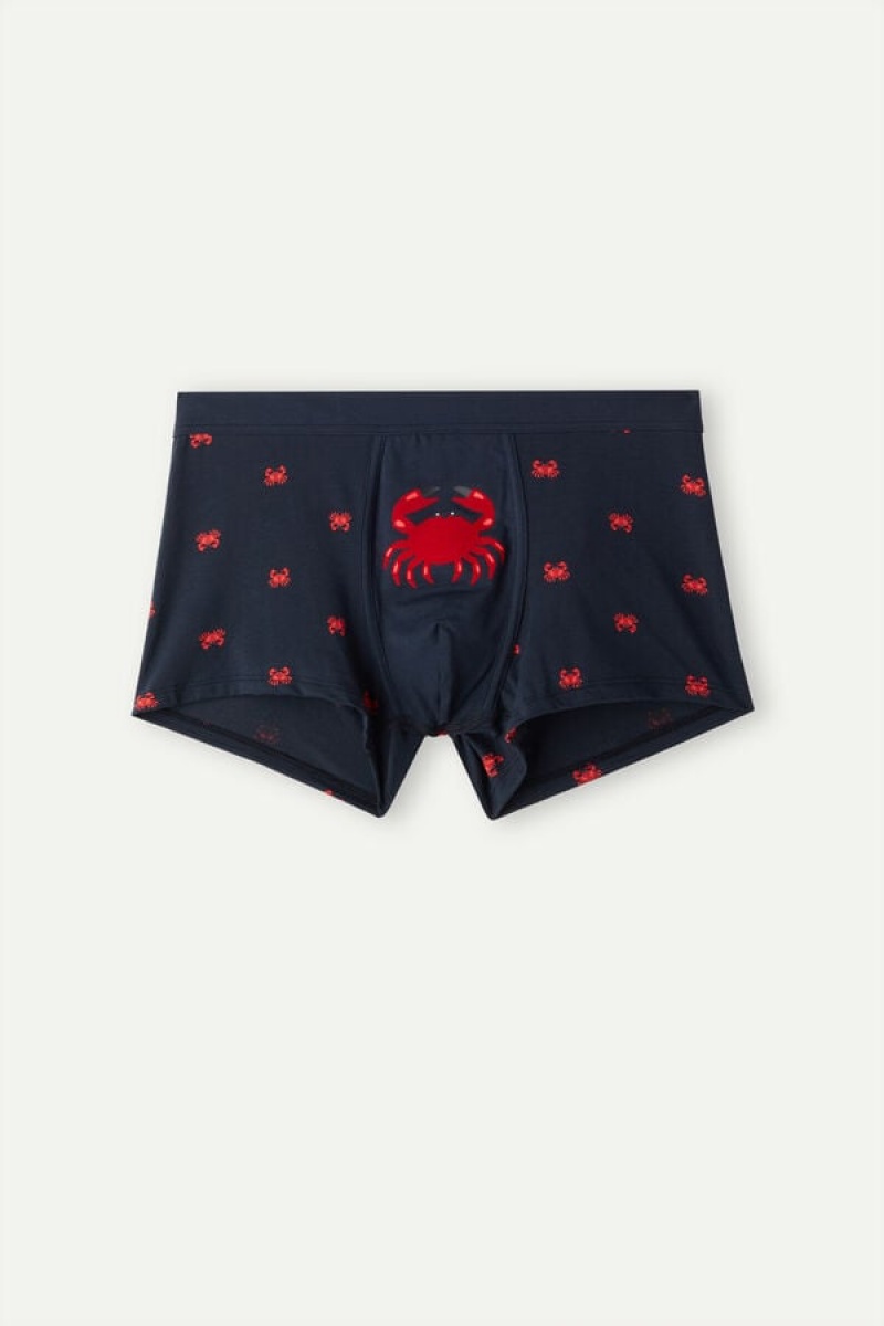 Intimissimi Crab in Stretch Supima® Pamut Boxer Férfi Kék | HUFM3406