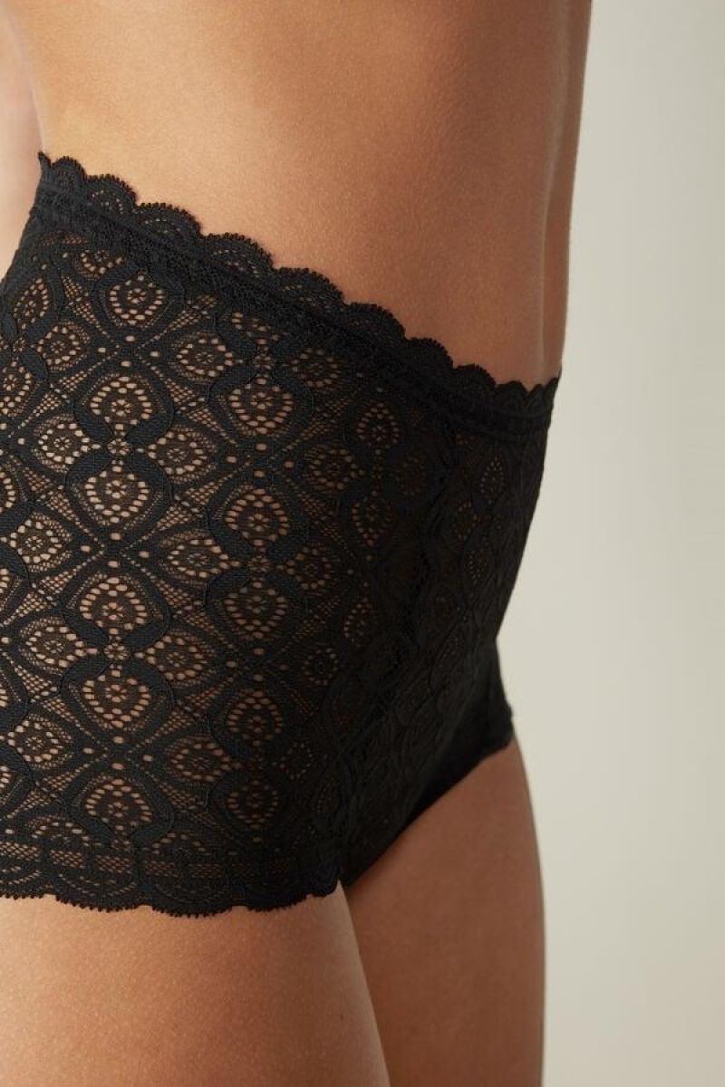 Intimissimi Csipke High Derekú Hipster Bugyi Női Fekete | HUDN3737