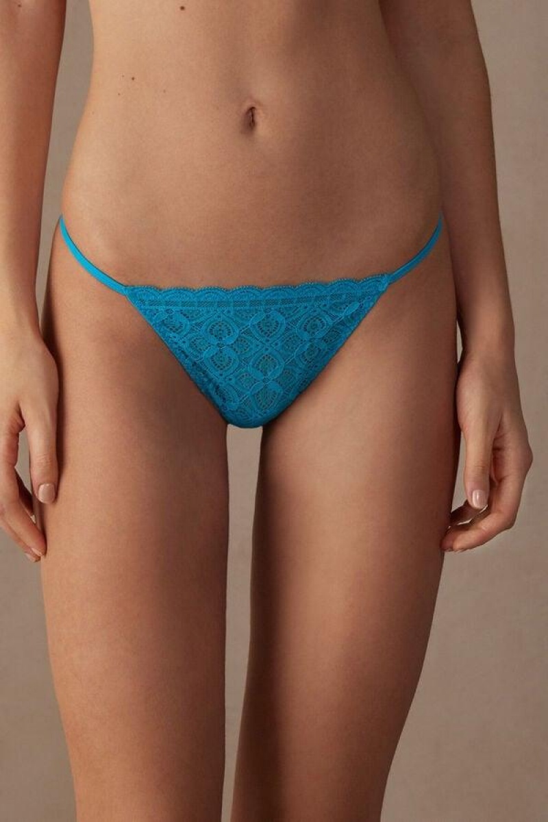 Intimissimi Csipke String Tanga Bugyi Női Türkiz | HUOR3800