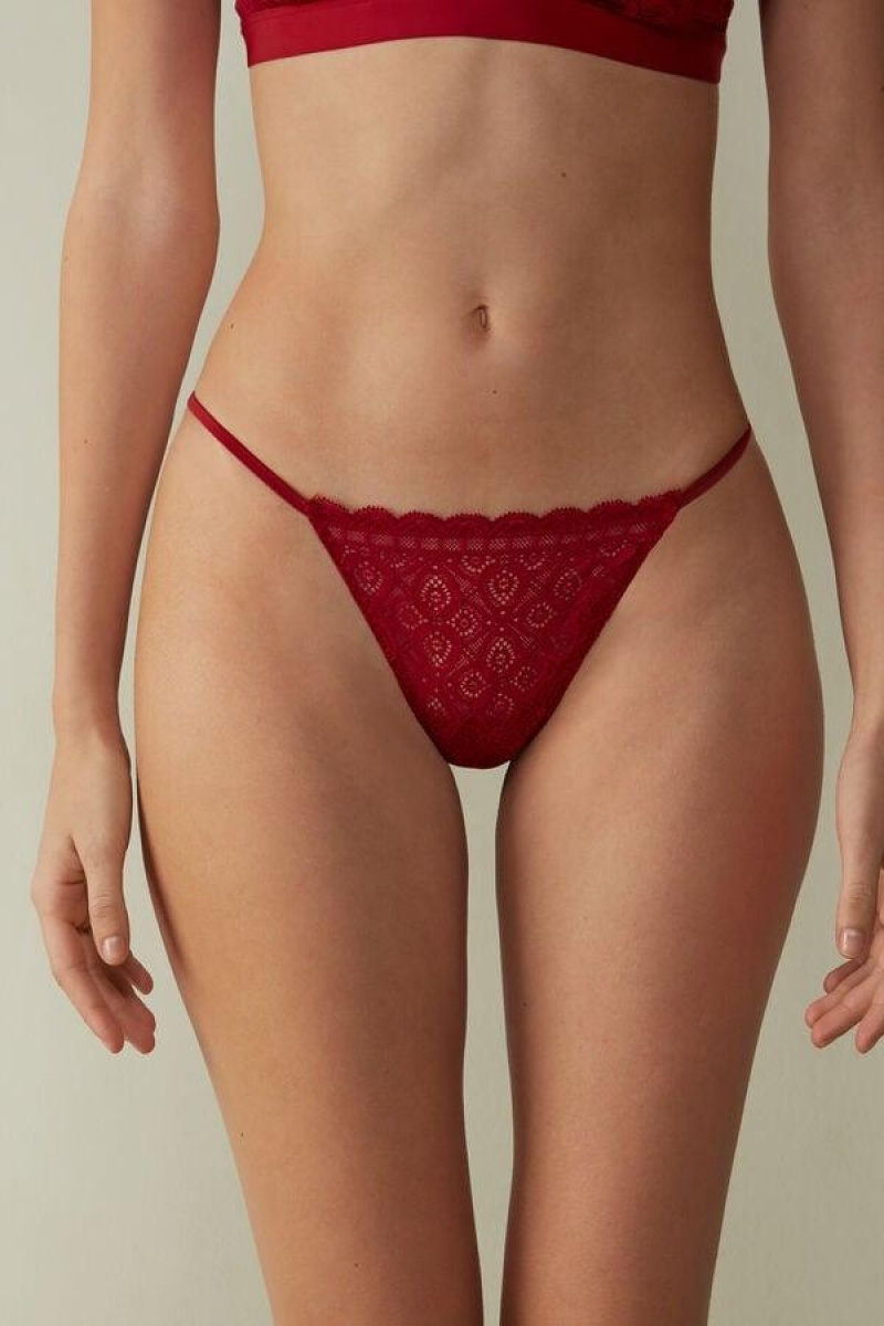 Intimissimi Csipke String Tanga Bugyi Női Piros | HUSO3772