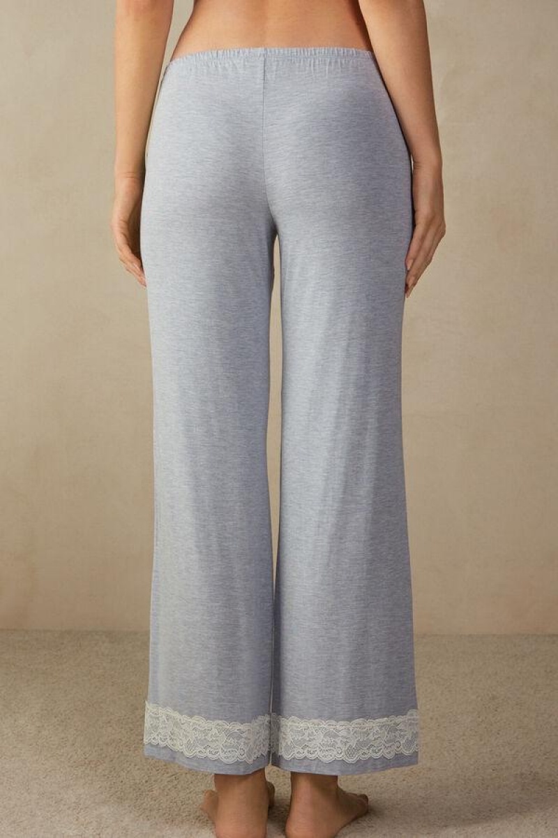 Intimissimi Csipke Trim Full Length Pants in Modal Pizsama Női Világos Kék | HUFM3996