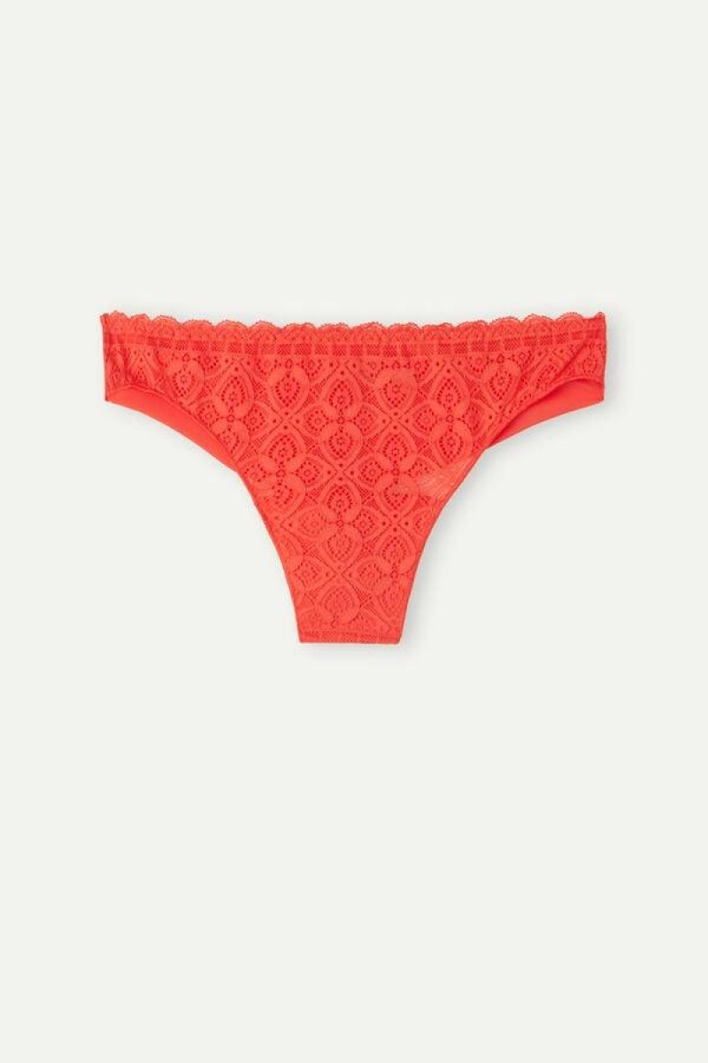 Intimissimi Csipke and Microfiber Brazilian Bugyi Női Mélypiros | HUUT3569