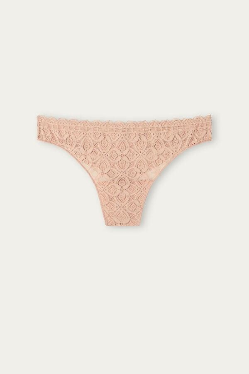 Intimissimi Csipke and Microfiber Brazilian Bugyi Női Bézs | HUGL3534