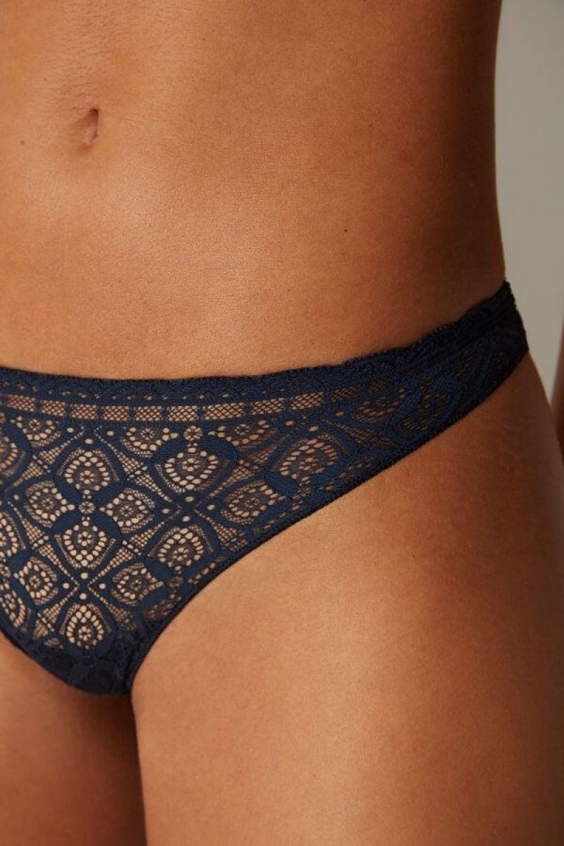 Intimissimi Csipke and Microfiber Brazilian Bugyi Női Kék | HUNB3525