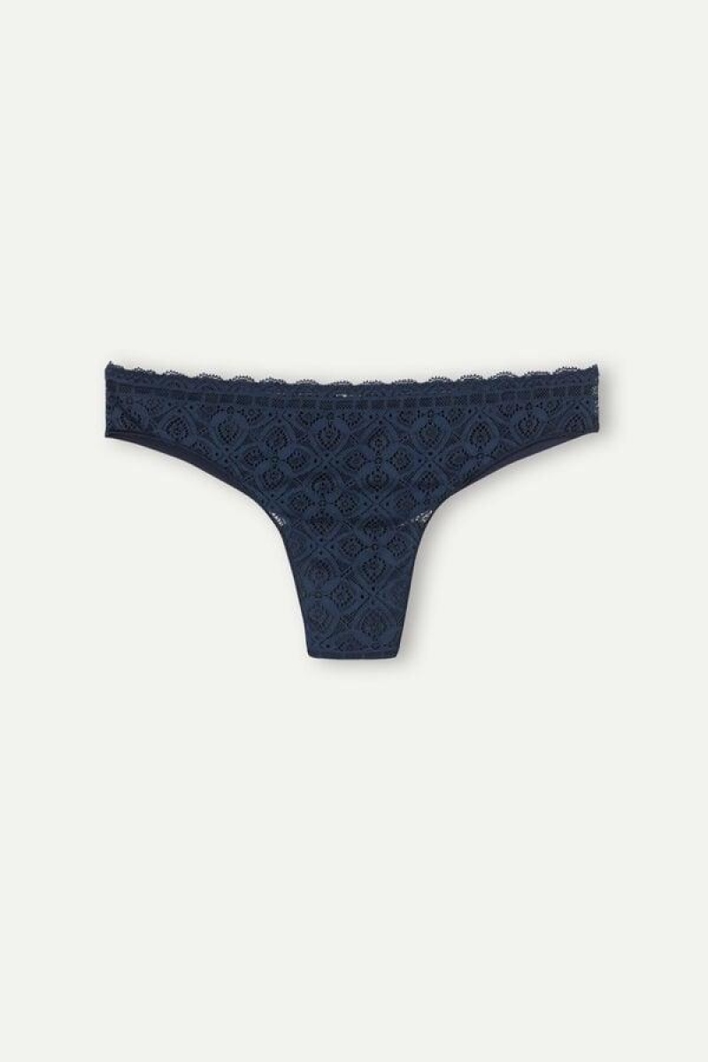 Intimissimi Csipke and Microfiber Brazilian Bugyi Női Kék | HUNB3525