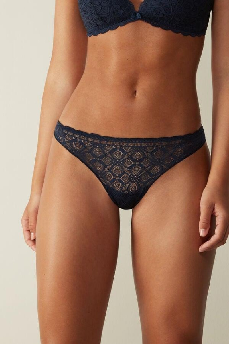 Intimissimi Csipke and Microfiber Brazilian Bugyi Női Kék | HUNB3525