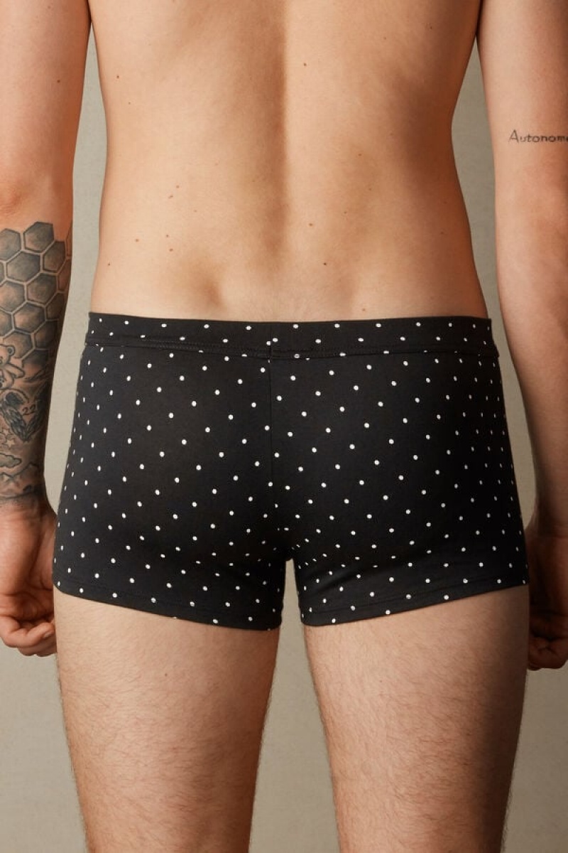 Intimissimi Dotted in Stretch Supima® Pamut Boxer Férfi Fekete | HUHK3455