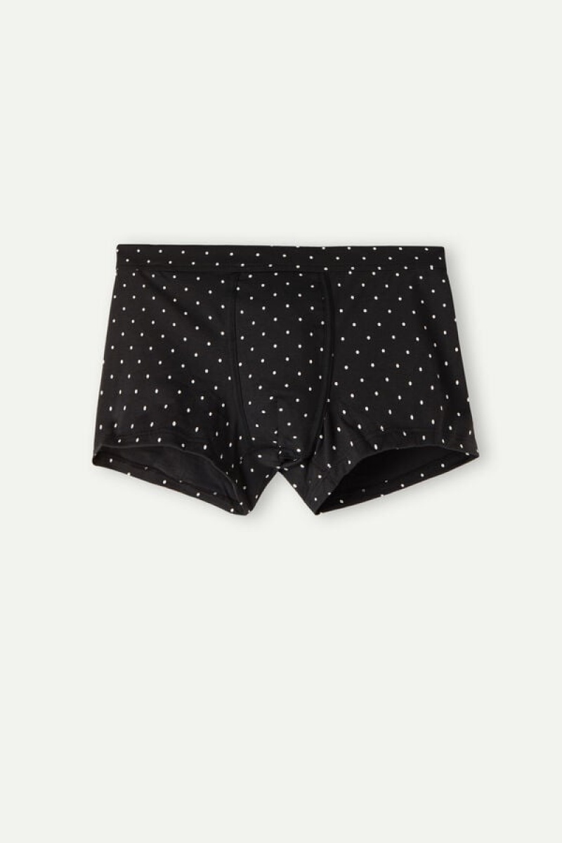 Intimissimi Dotted in Stretch Supima® Pamut Boxer Férfi Fekete | HUHK3455