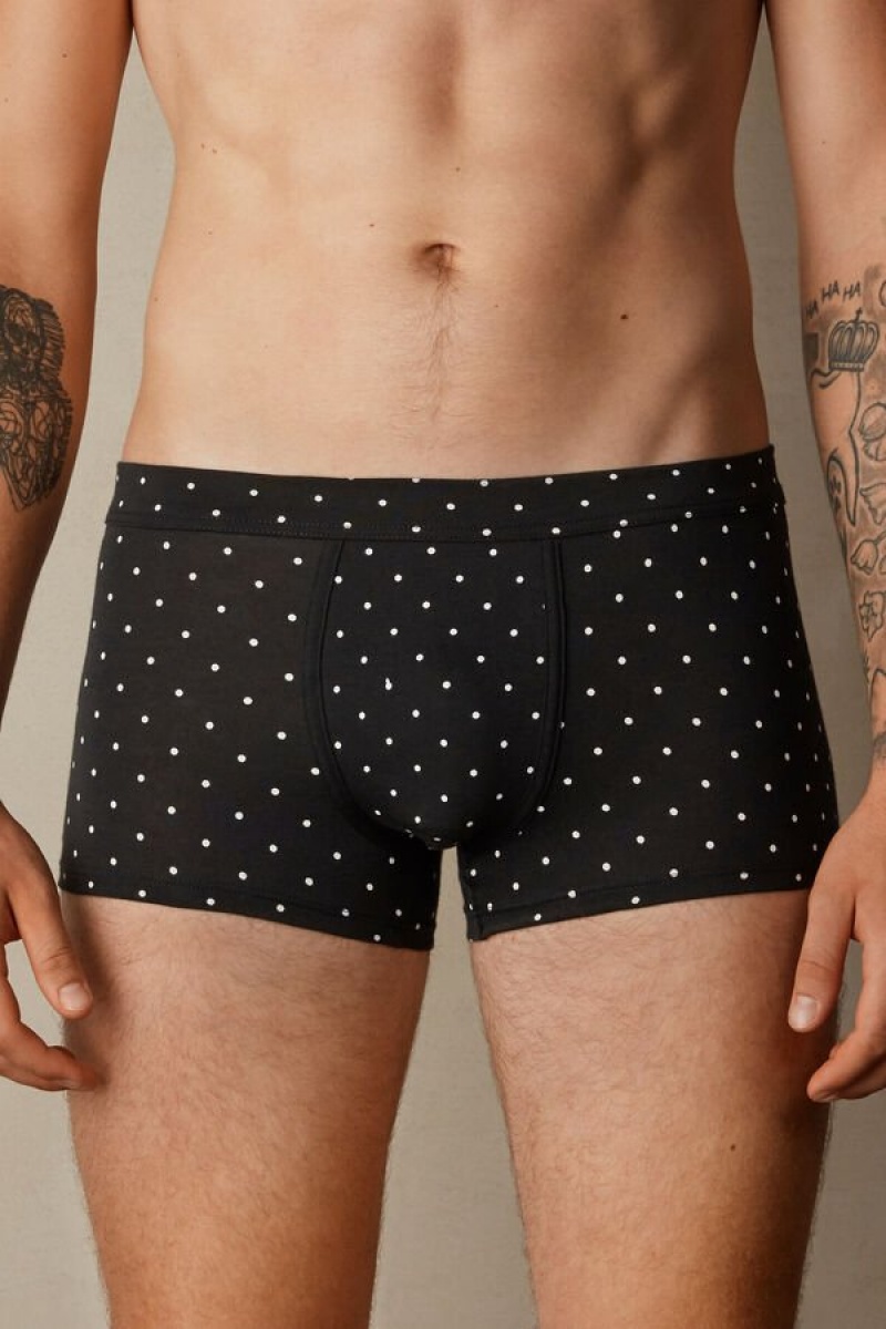 Intimissimi Dotted in Stretch Supima® Pamut Boxer Férfi Fekete | HUHK3455