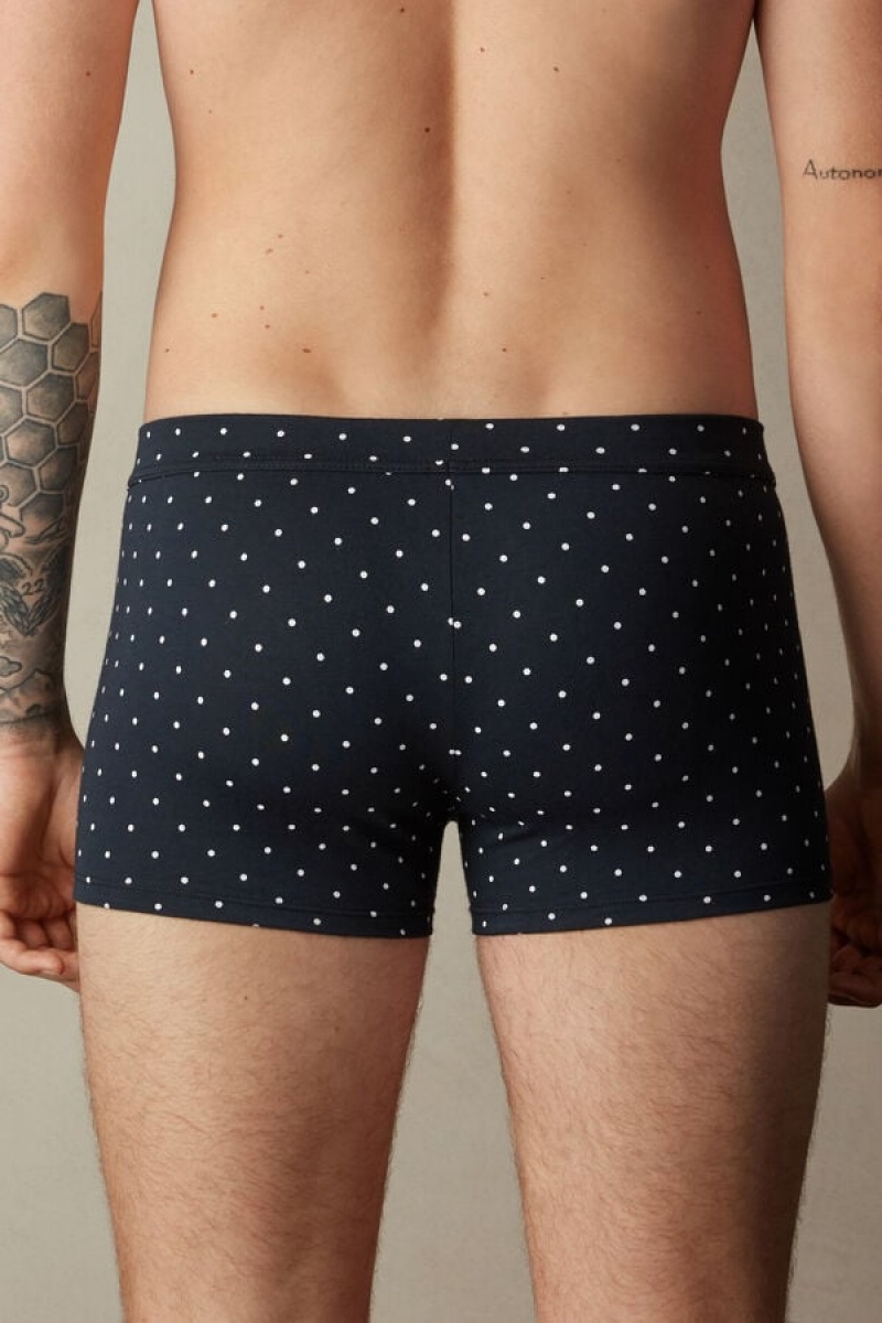 Intimissimi Dotted in Stretch Supima® Pamut Boxer Férfi Kék | HUHK3403