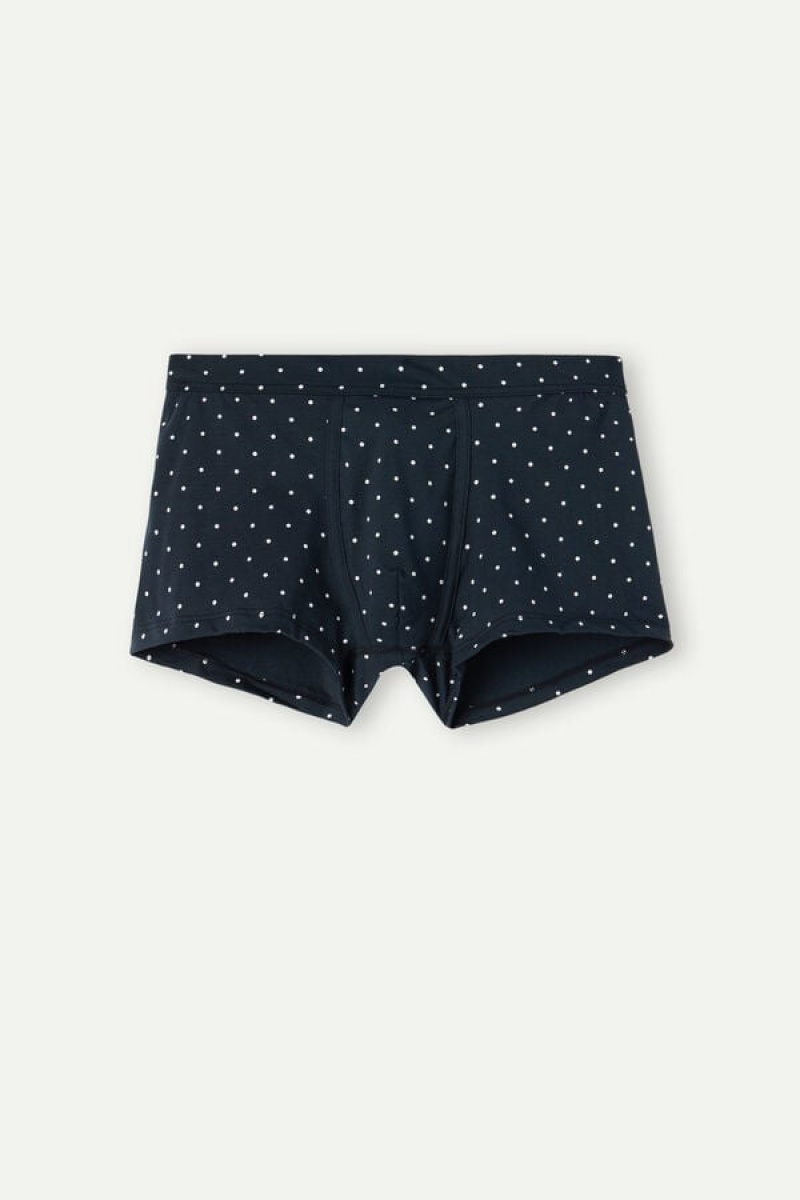 Intimissimi Dotted in Stretch Supima® Pamut Boxer Férfi Kék | HUHK3403