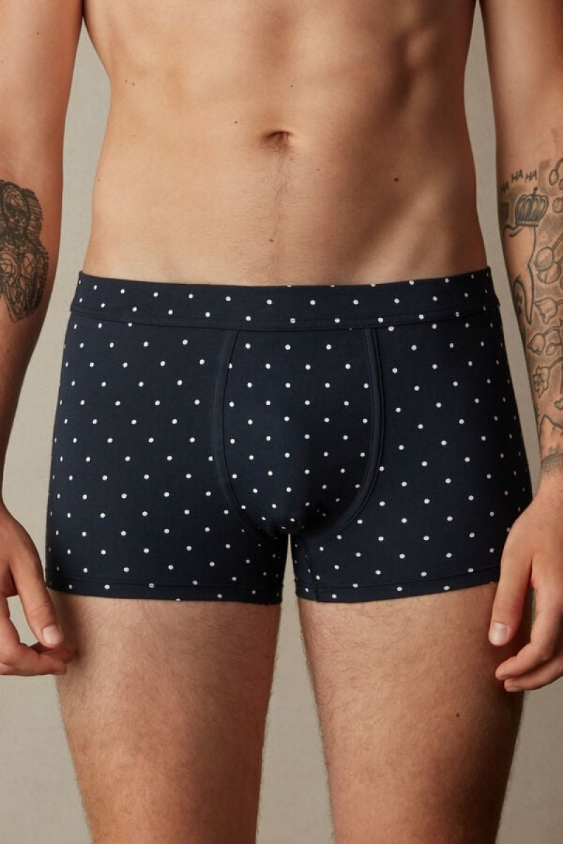 Intimissimi Dotted in Stretch Supima® Pamut Boxer Férfi Kék | HUHK3403