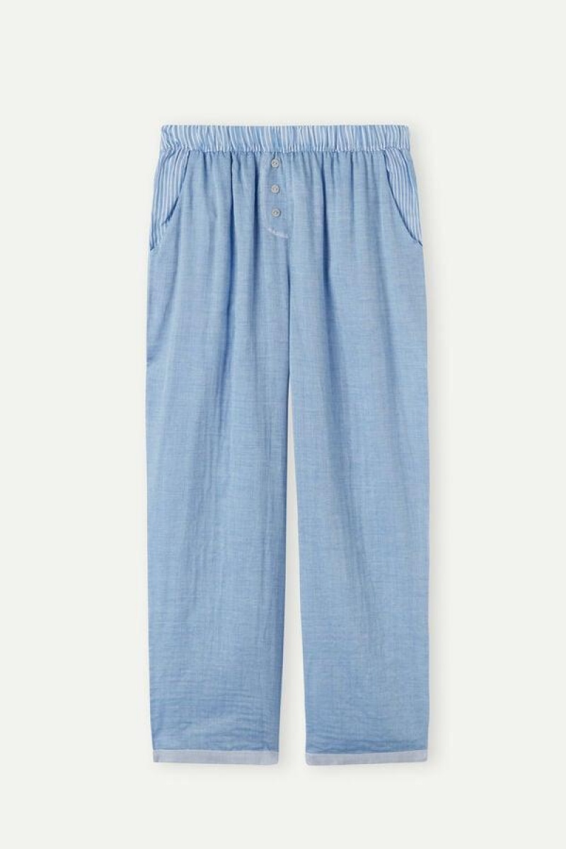 Intimissimi Early in the Morning Pamut Cloth Pants Pizsama Női Világos Kék | HUYU3986