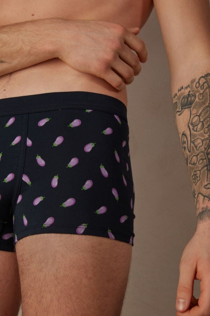 Intimissimi Eggplant in Stretch Supima® Pamut Boxer Férfi Kék | HUWY3418