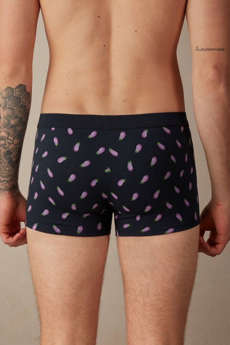 Intimissimi Eggplant in Stretch Supima® Pamut Boxer Férfi Kék | HUWY3418