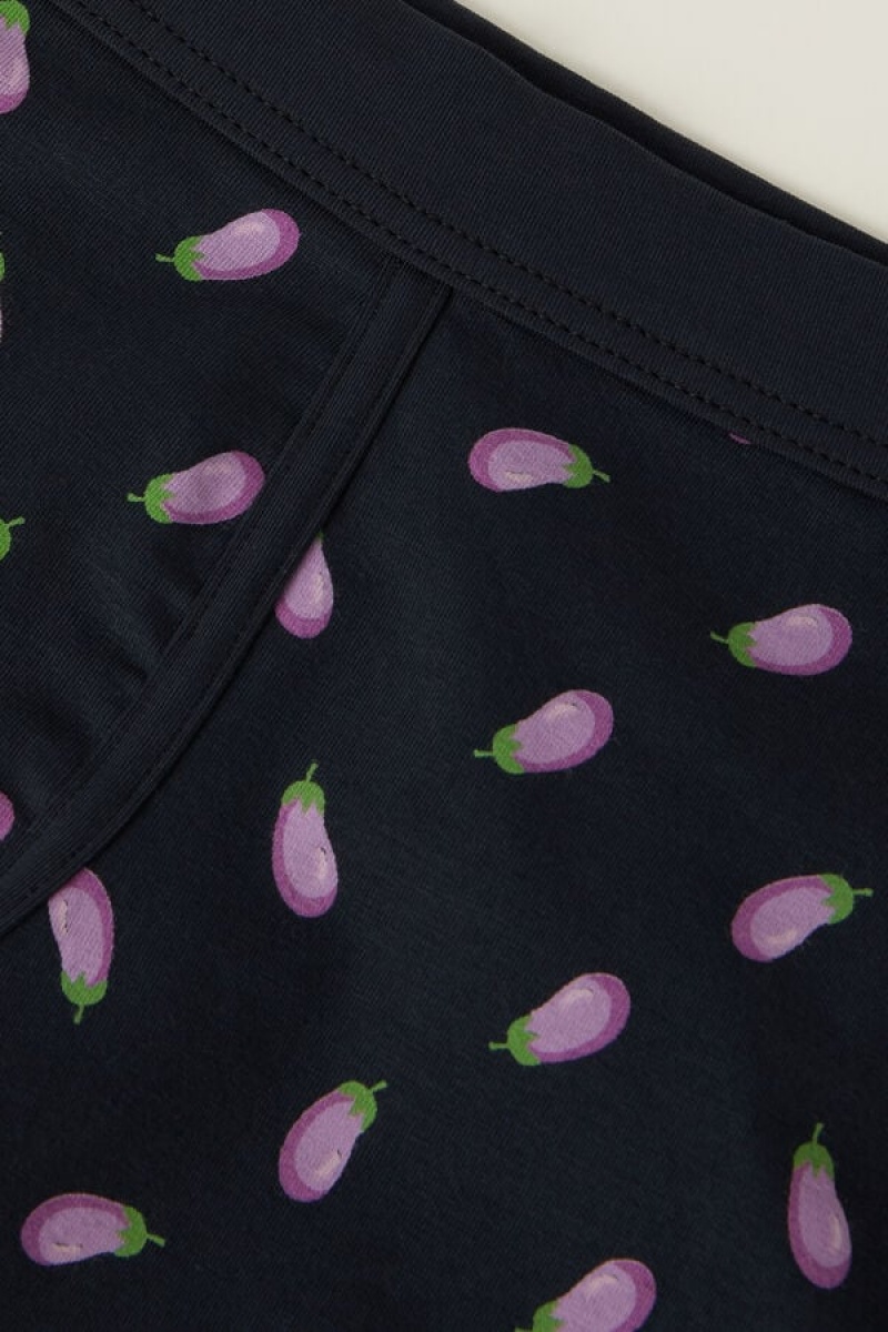 Intimissimi Eggplant in Stretch Supima® Pamut Boxer Férfi Kék | HUWY3418