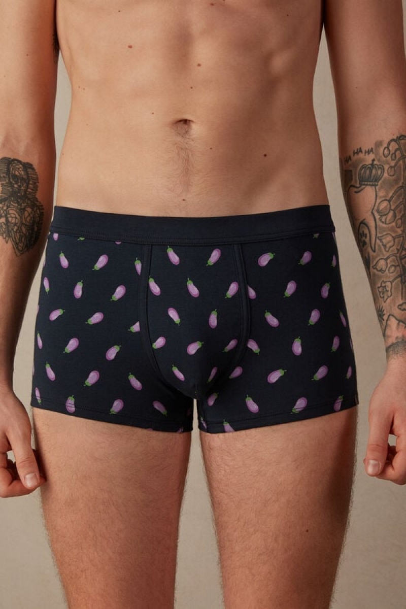 Intimissimi Eggplant in Stretch Supima® Pamut Boxer Férfi Kék | HUWY3418