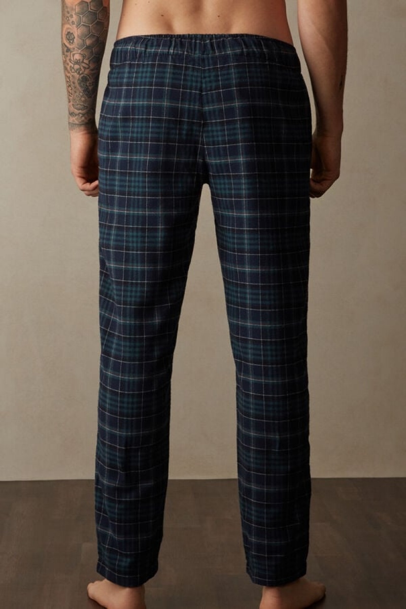 Intimissimi Full Length Pants in Green and Blue Plaid Brushed Cloth Pizsama Férfi Zöld Kék | HUMA3180