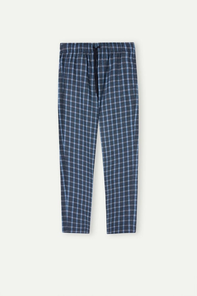 Intimissimi Full Length in Check Patterned Brushed Cloth Nadrág Férfi Kék | HUQZ3082